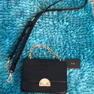 Forever 21 Black Leather Croc Crossbody Bag